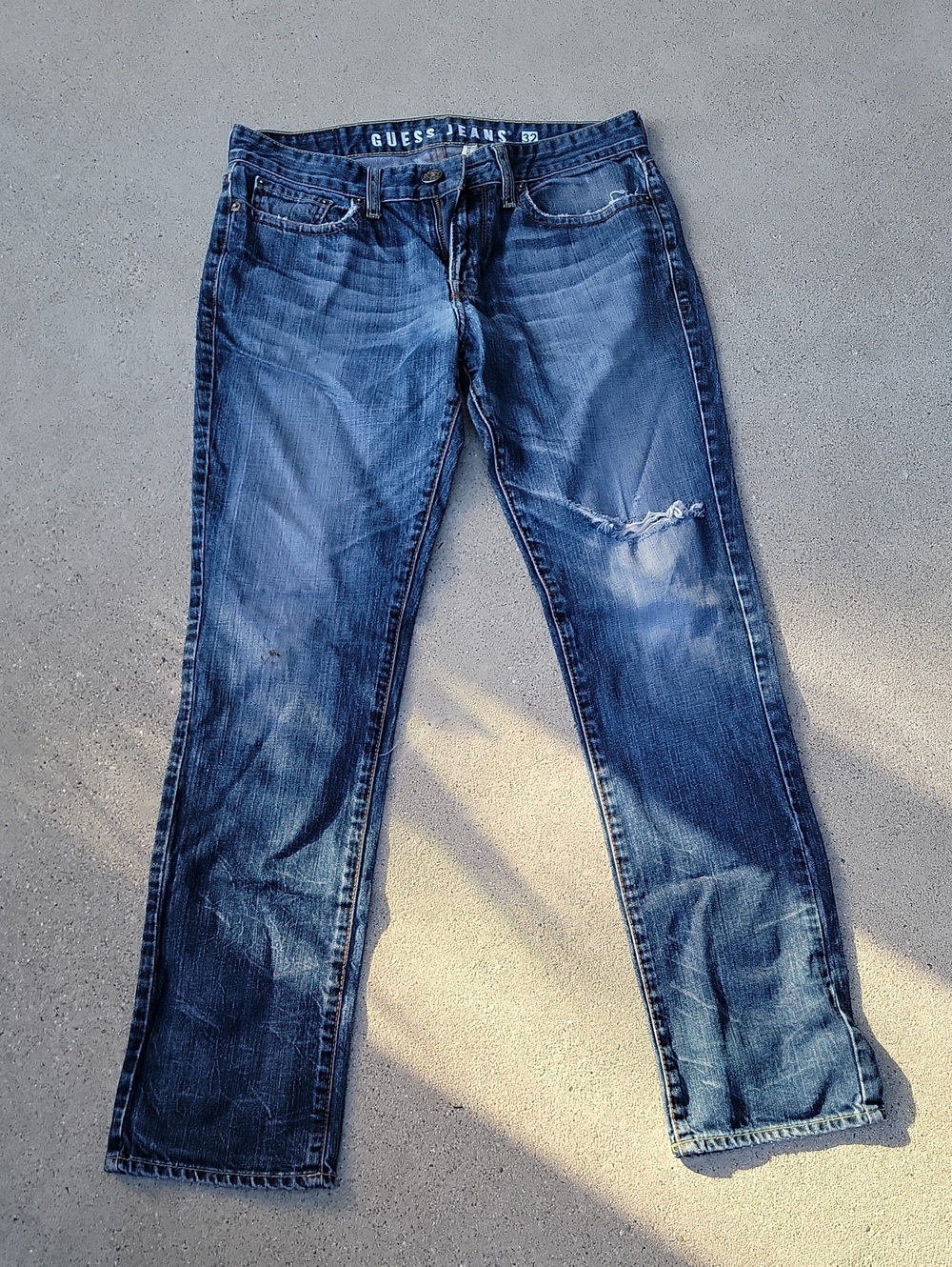 GUESS Blue Straight-Leg Distressed Jeans